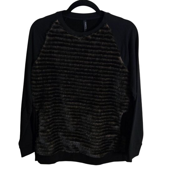 Capote NWT Shelby Faux Fur Front Panel Soft Black Sleeves Quiet Luxury Size M - Picture 2 of 7